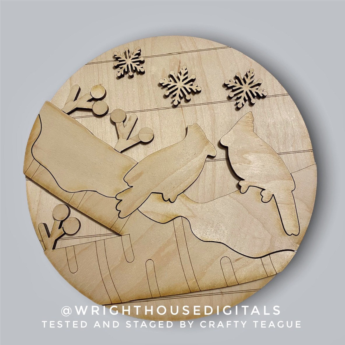 Winter Cardinals Christmas Memorial Round Sign - Sign Making and DIY Kits - Single Line Cut File For Glowforge Lasers - Digital SVG File