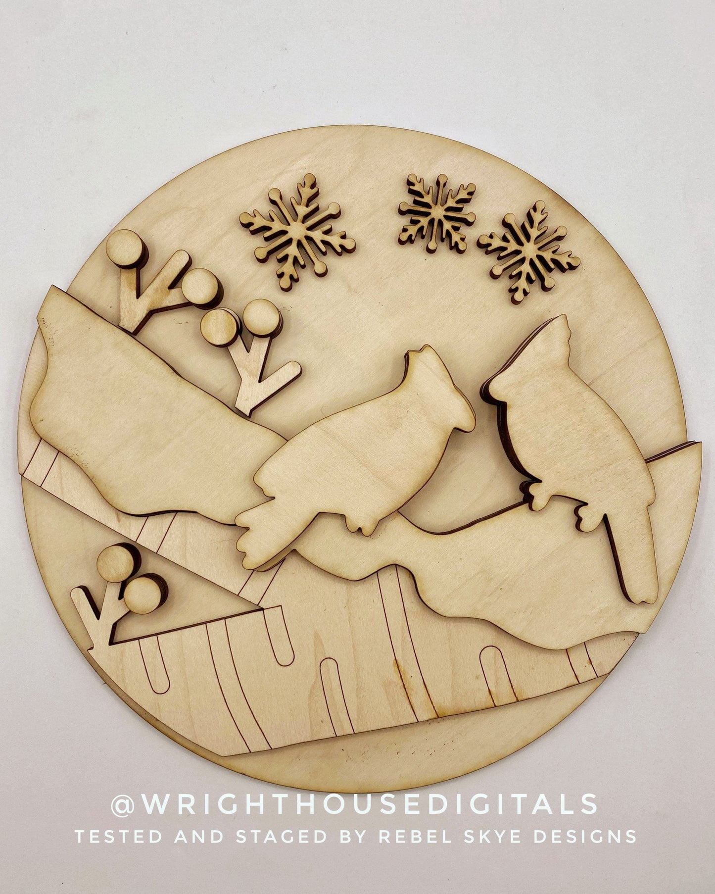 Winter Cardinals Christmas Memorial Round Sign - Sign Making and DIY Kits - Single Line Cut File For Glowforge Lasers - Digital SVG File