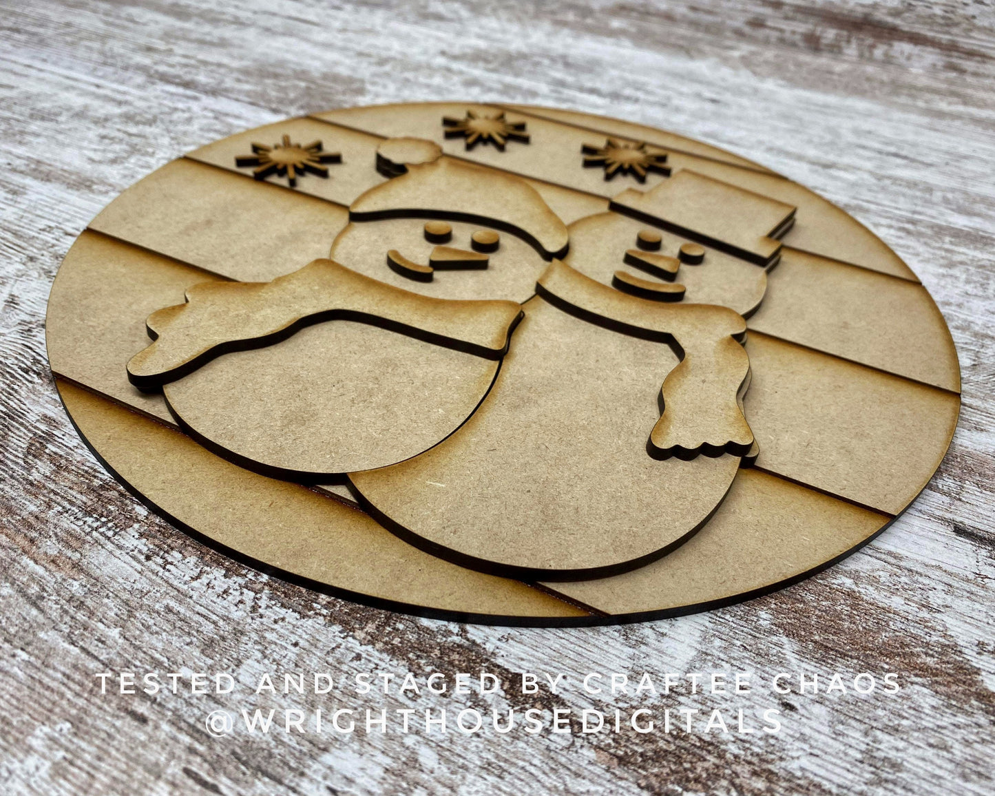 Snowman Winter Snow Friends Door Hanger Round - Seasonal Sign Making and DIY Kits - Cut File For Glowforge Lasers - Digital SVG File