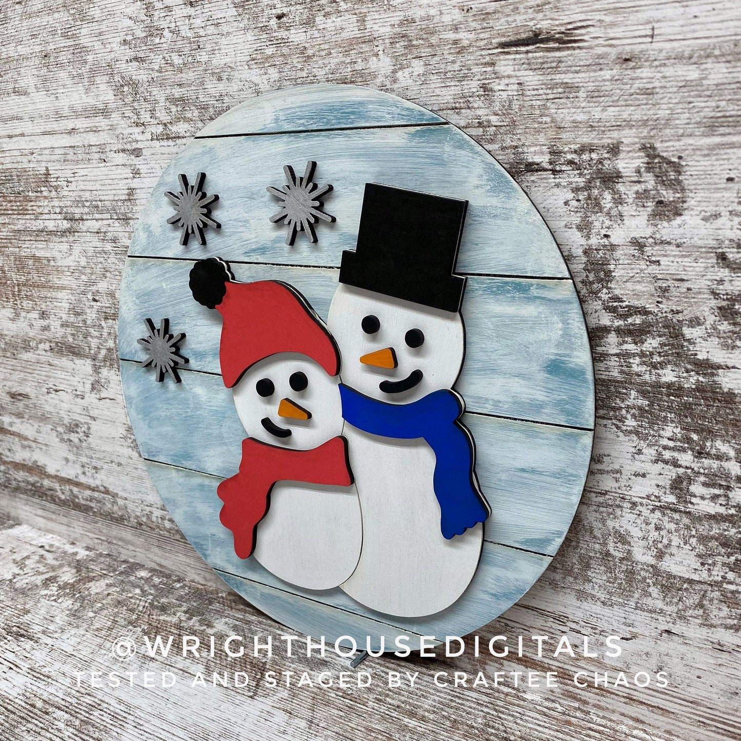 Snowman Winter Snow Friends Door Hanger Round - Seasonal Sign Making and DIY Kits - Cut File For Glowforge Lasers - Digital SVG File