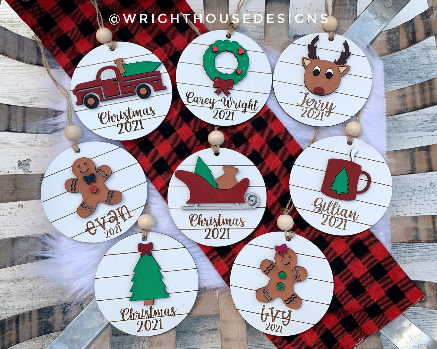 Holiday Icons Ornament Bundle - Personalizable Modern Farmhouse Christmas Ornaments - Cut File For Glowforge Lasers - Digital SVG File