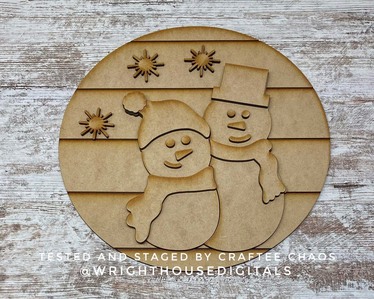 Snowman Winter Snow Friends Door Hanger Round - Seasonal Sign Making and DIY Kits - Cut File For Glowforge Lasers - Digital SVG File