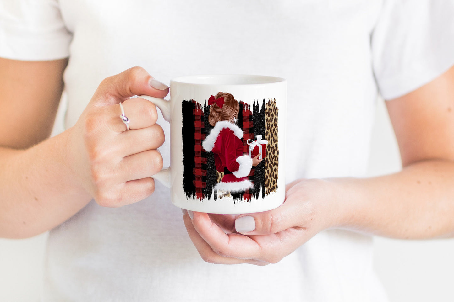 Girly Christmas Design PNG, CutePlaid mug Sublimation Downloads, Elegant tumbler design, Leopard mug PNG Sublimation File