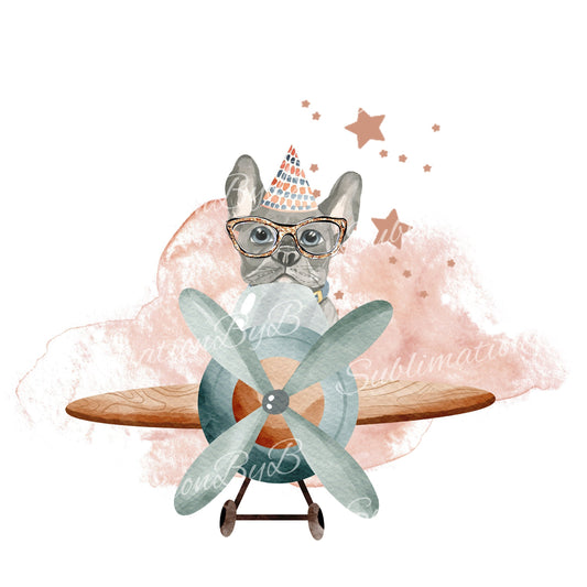 Cute French Bulldog Birthday Pilot Sublimation Design PNG, Airplane Sublimation Designs Download, Cutest French Bulldog Sublimation Design