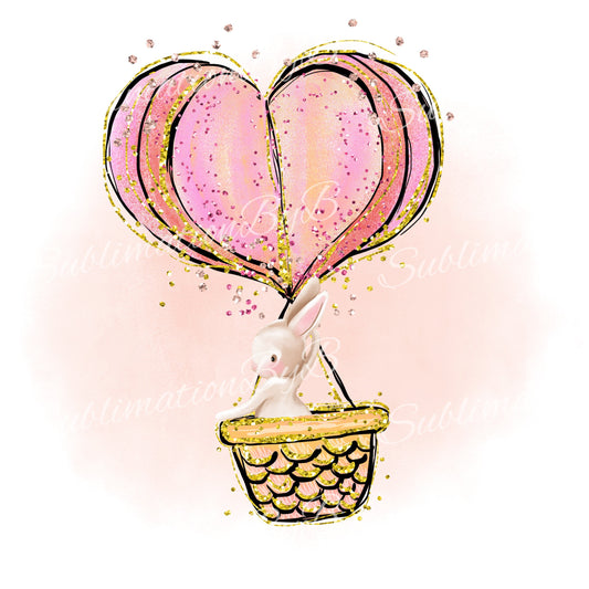 Cute Bunny Valentine Hot Air balloon Sublimation Design PNG, Be my Valentine Air Balloon Sublimation Designs Download, Cutest Bunny design
