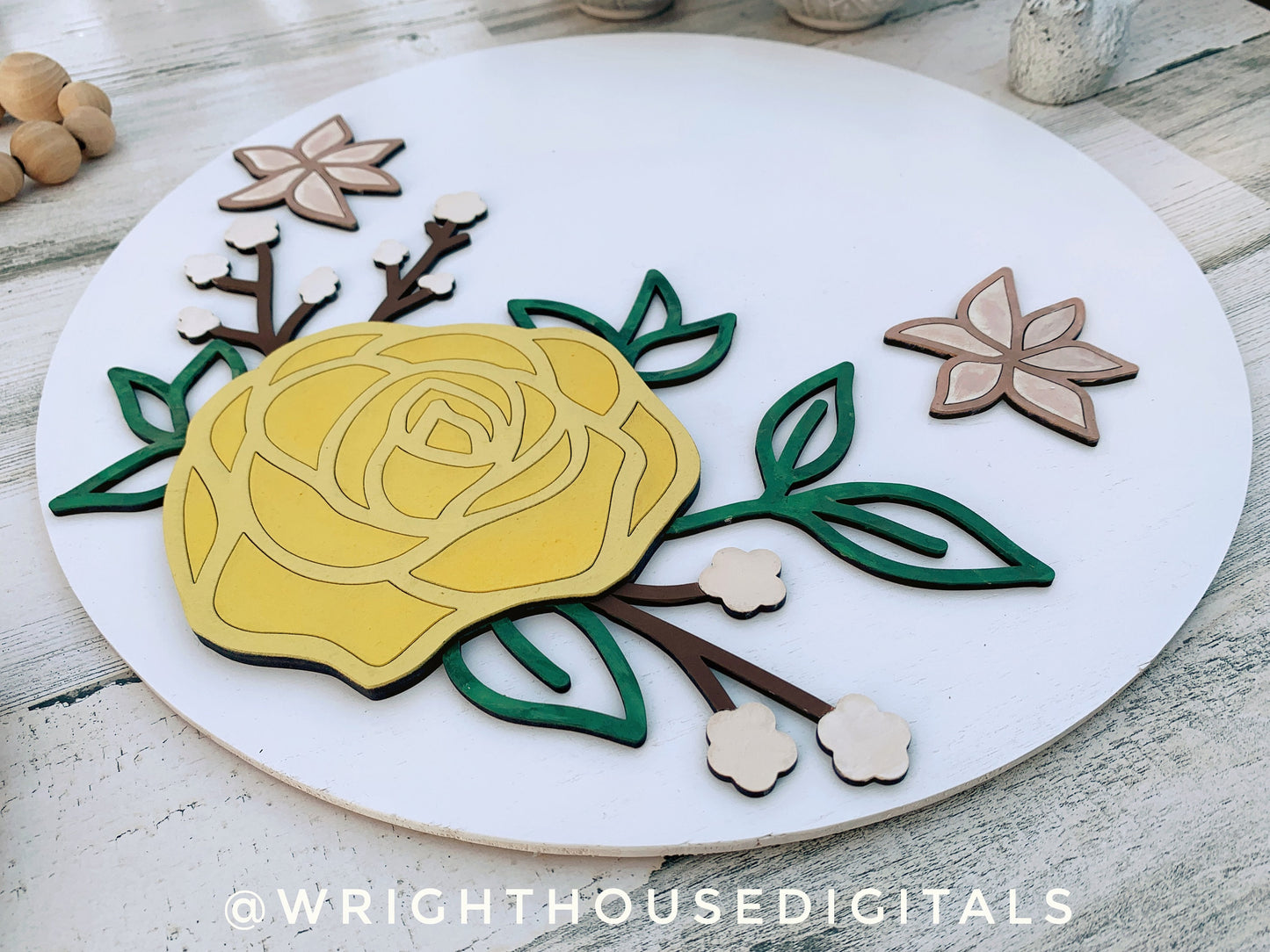 Love Wins Rose Valentines Round Sign - Spring Floral Sign Making and DIY Kits - Single Line Cut File For Glowforge Laser - Digital SVG File