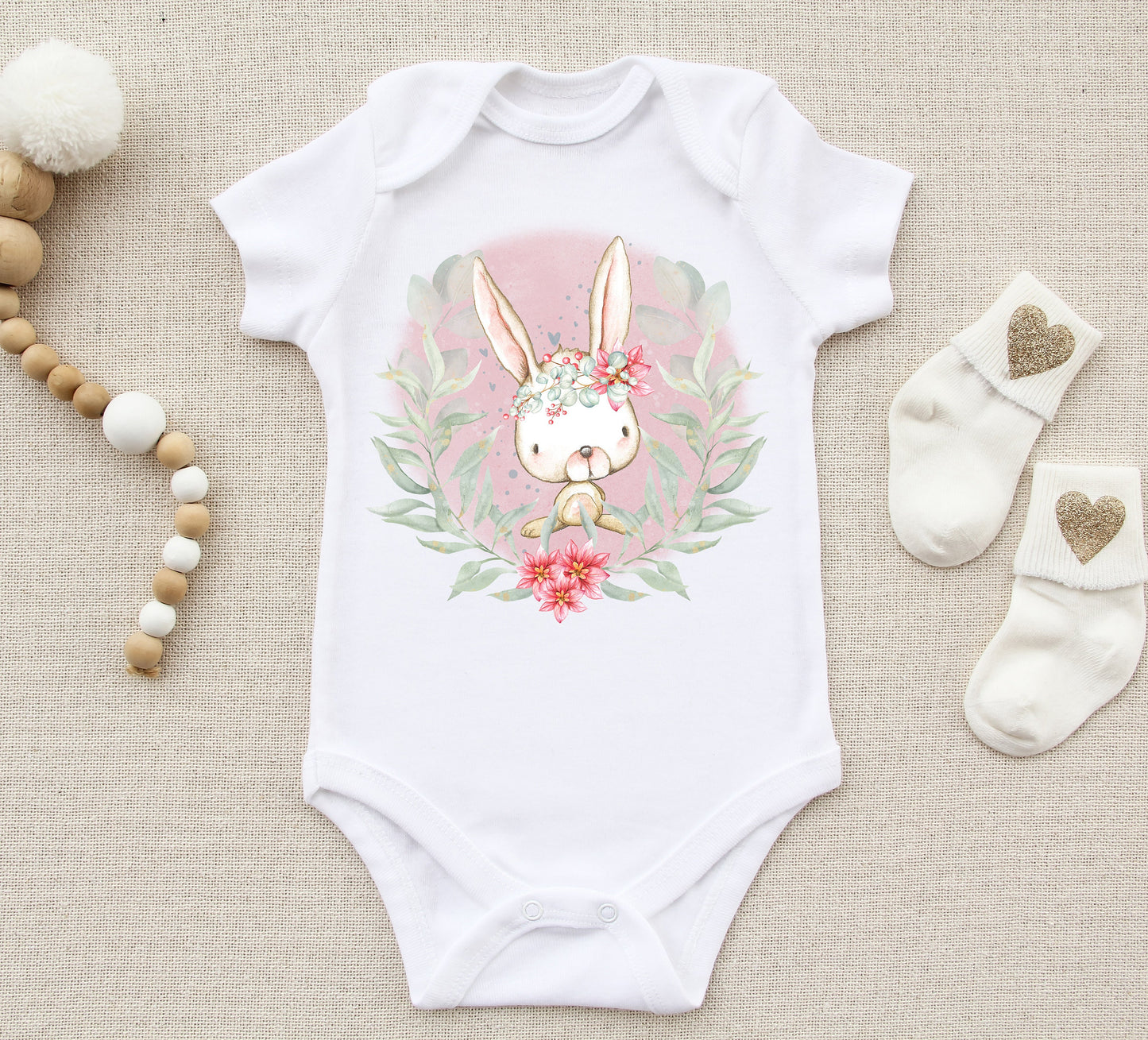Rabbit Sublimation Design PNG, Greenery toddler Sublimation Design Downloads, Christmas Rabbit Design for kids, Baby Sublimation design