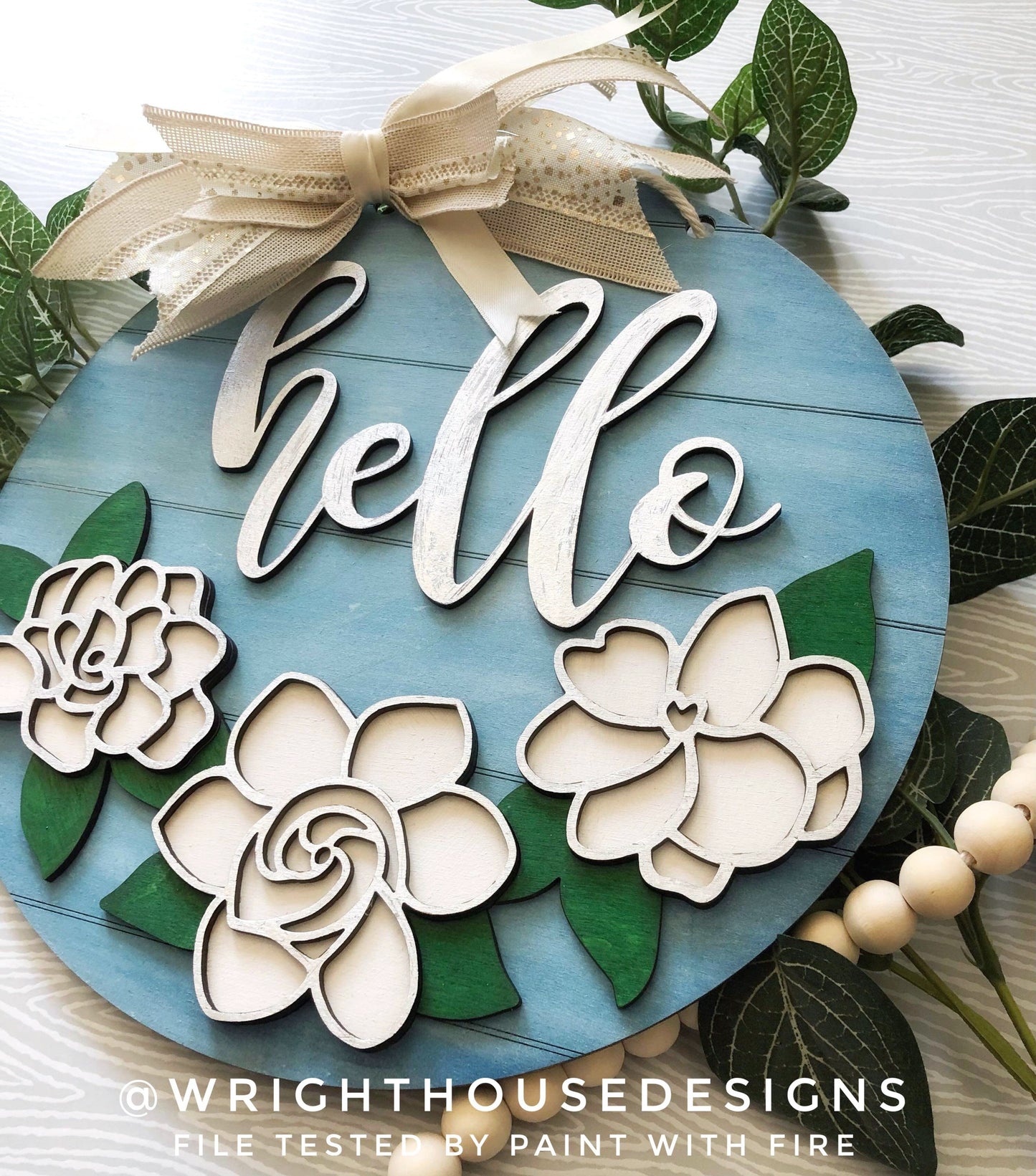 Hello Gardenia Florals - Seasonal Shelf Sitter - Spring Sign Making and DIY Kits - Layered Cut File For Glowforge Laser - Digital SVG File