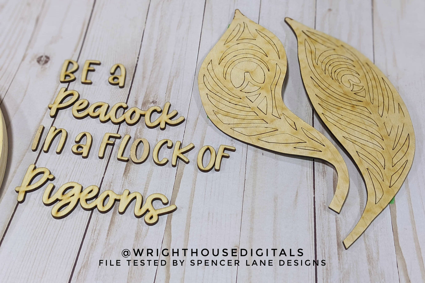 Peacock Feathers Home and Door Hanger Round - Seasonal Sign Making and DIY Kits - Cut File For Glowforge Lasers - Digital SVG File