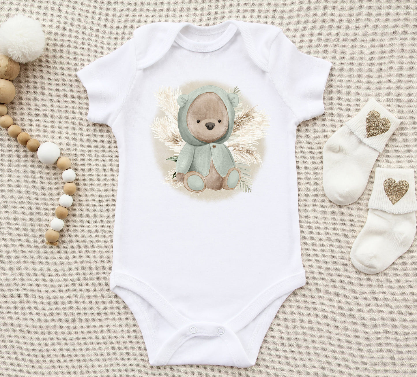 Baby Bear Sublimation Design PNG, Boho Pampas toddler Sublimation Design Download, Teddy Bear Design for kids, Baby Announcement Sublimation