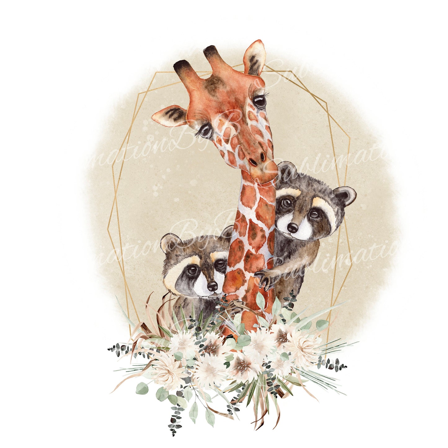 Little Giraffe and Raccoon Sublimation Design PNG, Raccoon toddler Sublimation Designs Download, Cutest Design for kids,PNG Sublimation File