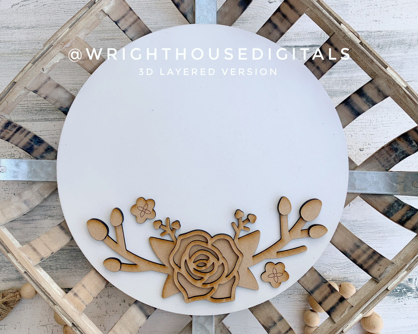 Spring Rose and Rosebud Door Hanger Round - Spring Floral Sign Making and DIY Kits - Cut File For Glowforge Laser - Digital SVG File