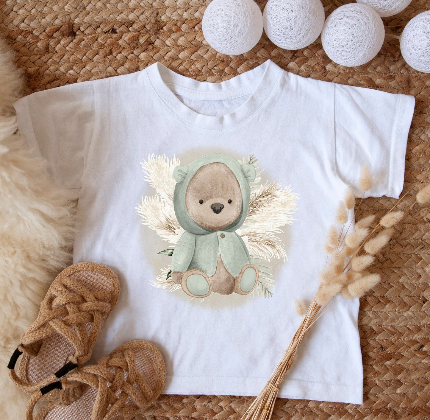 Baby Bear Sublimation Design PNG, Boho Pampas toddler Sublimation Design Download, Teddy Bear Design for kids, Baby Announcement Sublimation