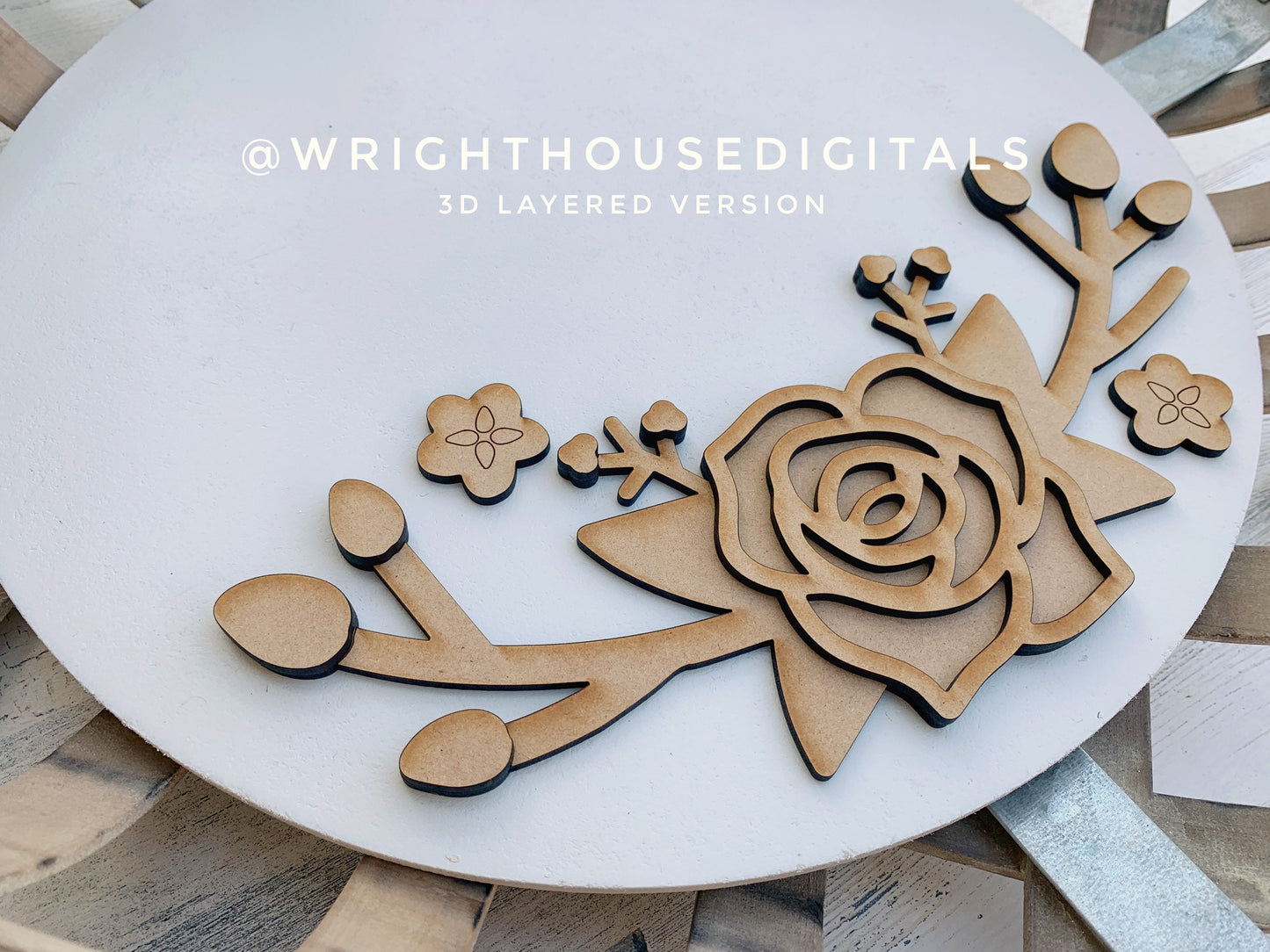 Spring Rose and Rosebud Door Hanger Round - Spring Floral Sign Making and DIY Kits - Cut File For Glowforge Laser - Digital SVG File