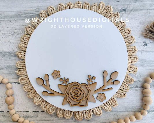 Spring Rose and Rosebud Door Hanger Round - Spring Floral Sign Making and DIY Kits - Cut File For Glowforge Laser - Digital SVG File