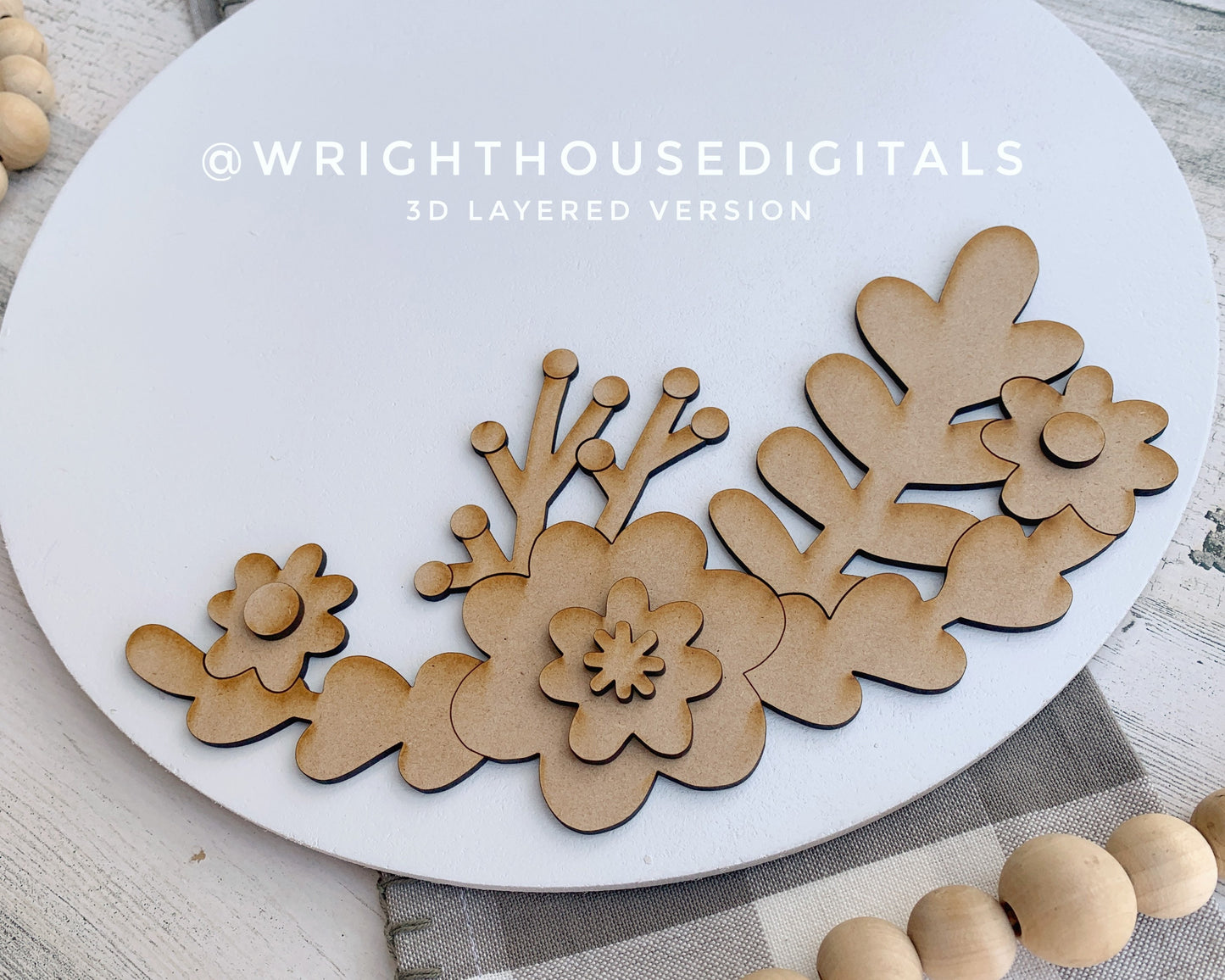 Scarlett Buds and Greenery Floral Door Hanger Round - Spring Sign Making and DIY Kits - Cut File For Glowforge Laser - Digital SVG File