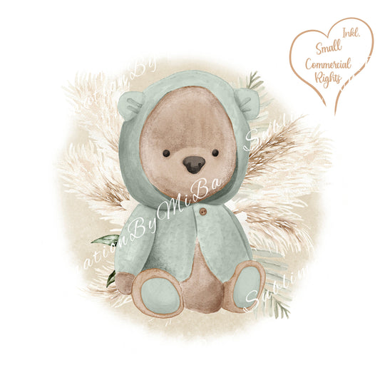 Baby Bear Sublimation Design PNG, Boho Pampas toddler Sublimation Design Download, Teddy Bear Design for kids, Baby Announcement Sublimation