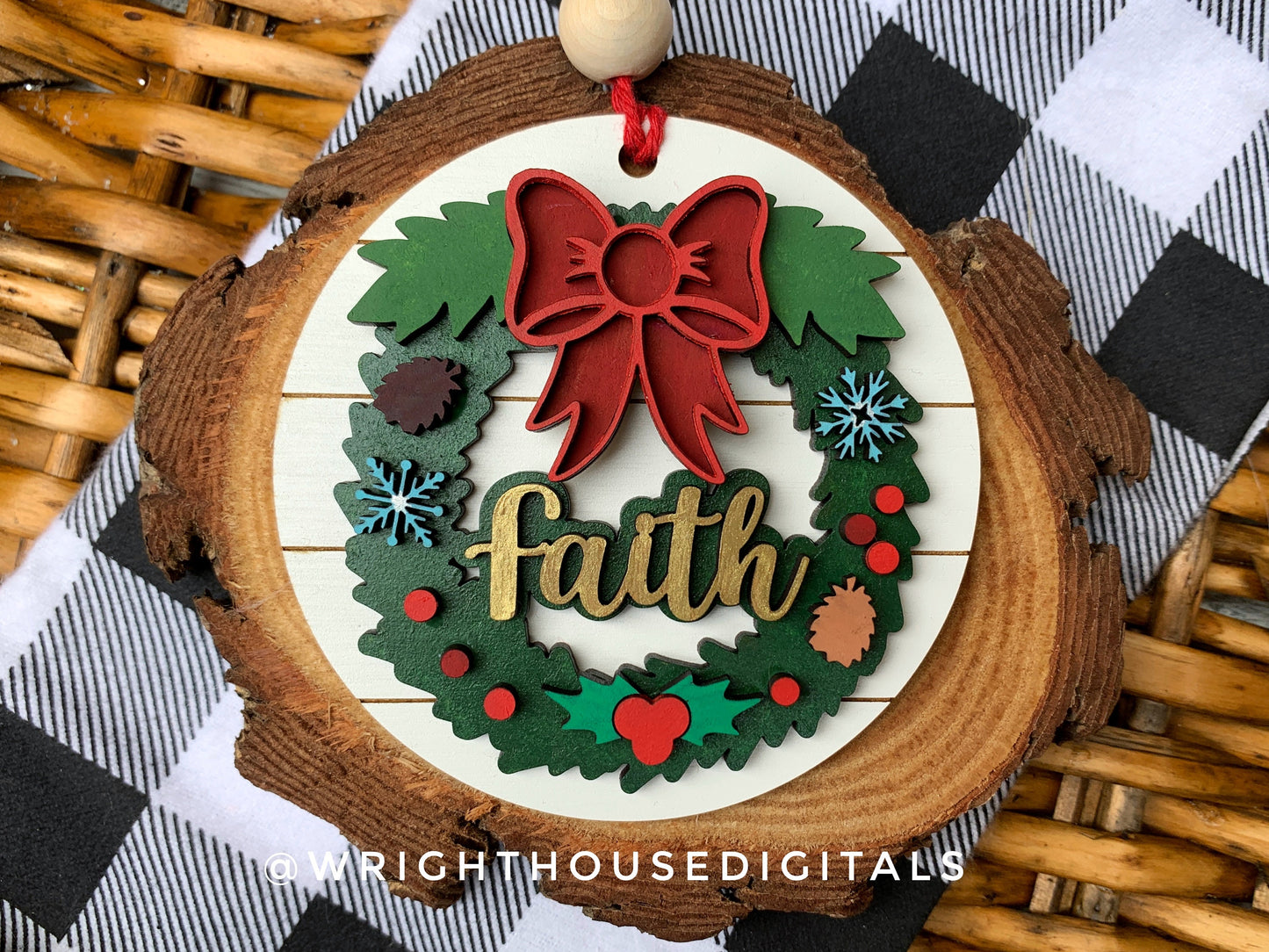 Layered Christmas Word Wreath Ornament Set - Faith Merry Peace Noel - Handdrawn Cut File For Glowforge Lasers - Digital SVG File