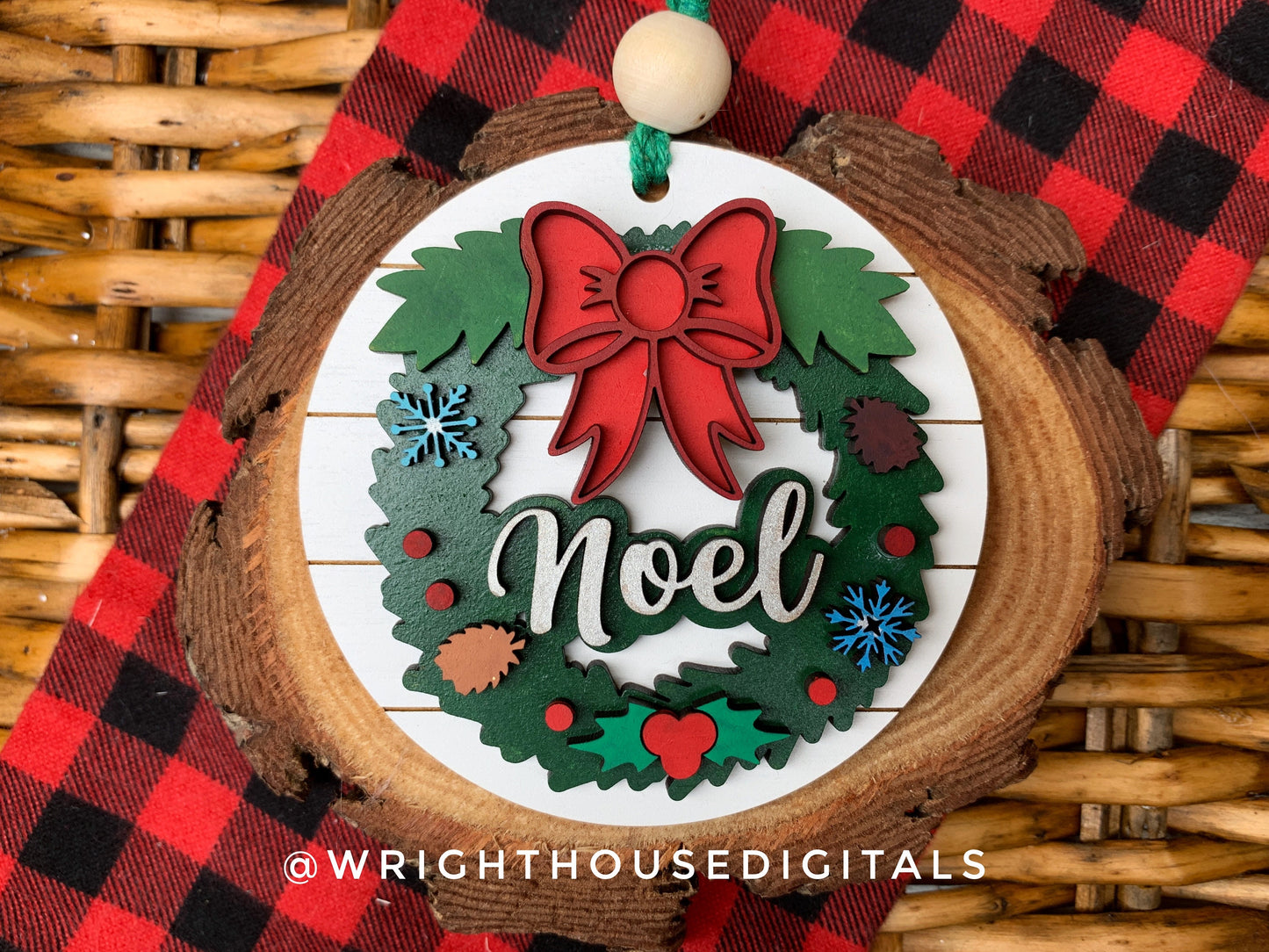 Layered Christmas Word Wreath Ornament Set - Faith Merry Peace Noel - Handdrawn Cut File For Glowforge Lasers - Digital SVG File