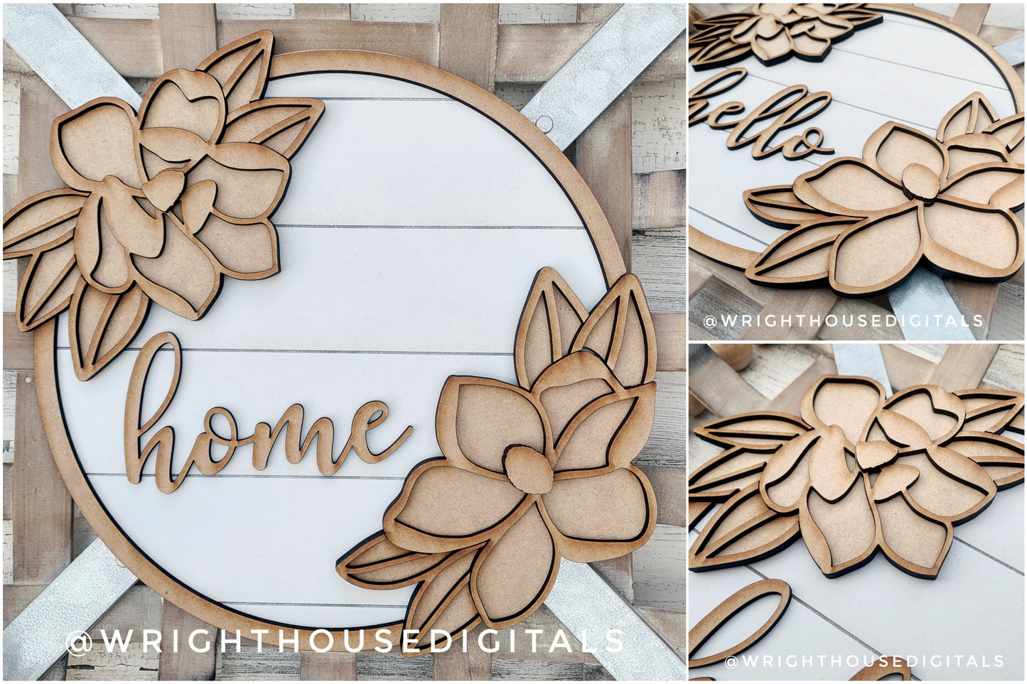 Southern Magnolia Overhanging Floral Sign Bundle - Seasonal Sign Making and DIY Kits - Cut File For Glowforge Lasers - Digital SVG File