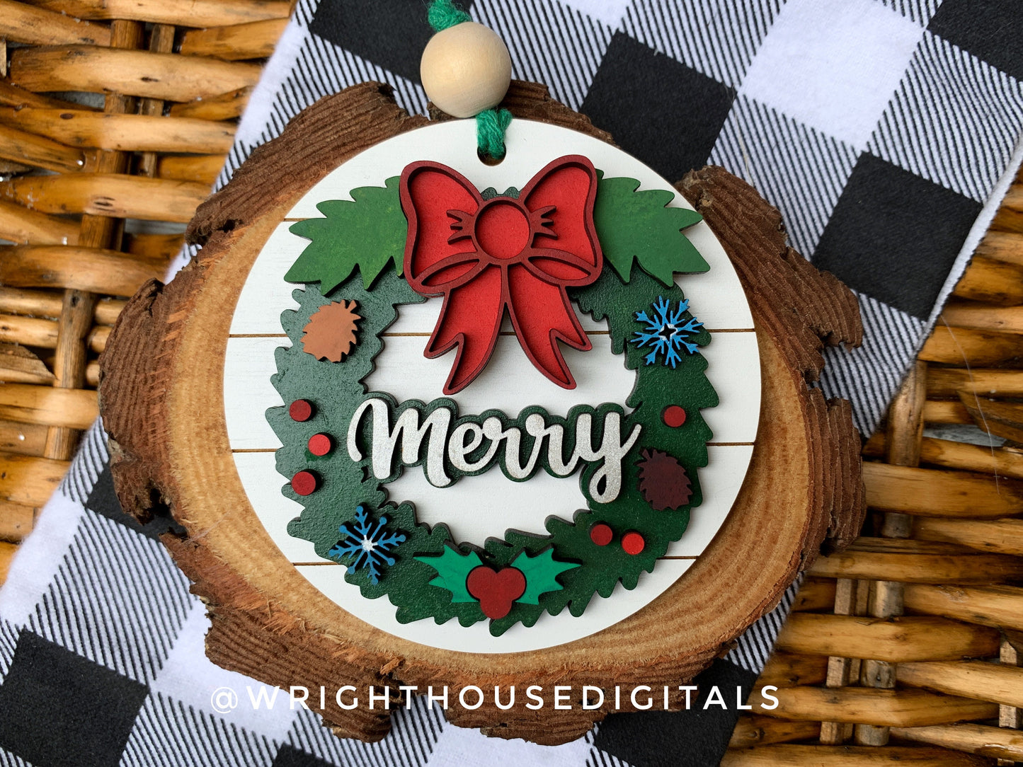 Layered Christmas Word Wreath Ornament Set - Faith Merry Peace Noel - Handdrawn Cut File For Glowforge Lasers - Digital SVG File