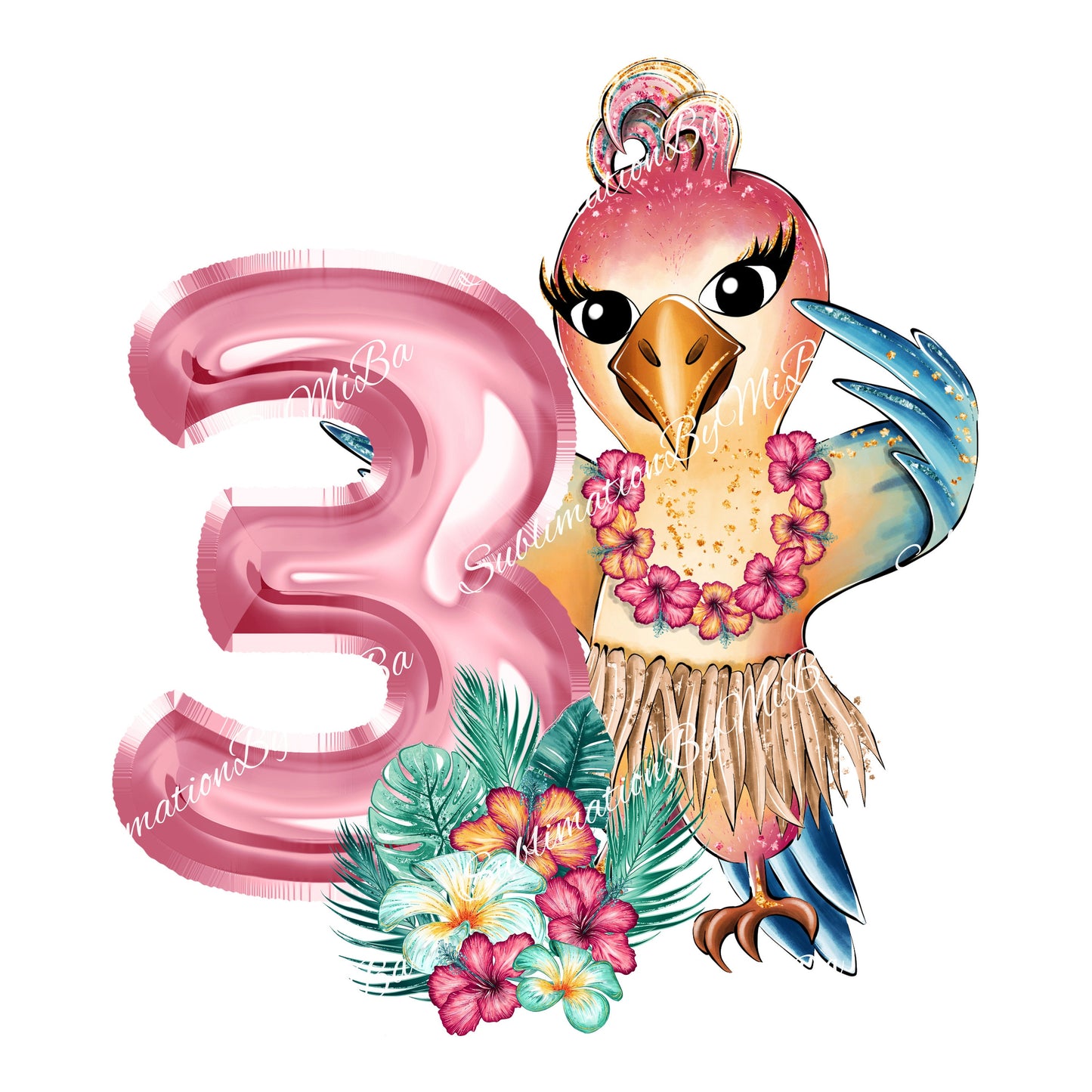 Cute Tropical Parrot Birthday Sublimation Design PNG, 3rd Birthday Animal Sublimation Designs Download, Adorable Sublimation Design