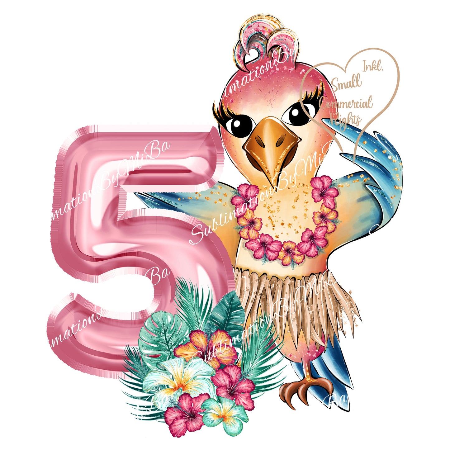 Cute Tropical Fifth Birthday Sublimation Design PNG, Cool clipart Sublimation Designs Download, Cutest Aloha Parrot Sublimation Design