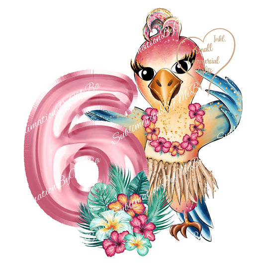 Cute Tropical 6th Birthday Sublimation Design PNG, Cool clipart Sublimation Designs Download, Cutest Aloha Parrot Sublimation Design
