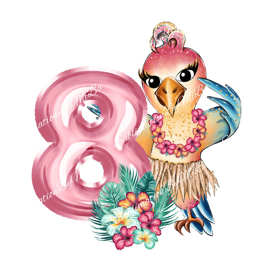 Cute Tropical Parrot Birthday Sublimation Design PNG, 8th Birthday Animal Sublimation Designs Download, Adorable Sublimation Design