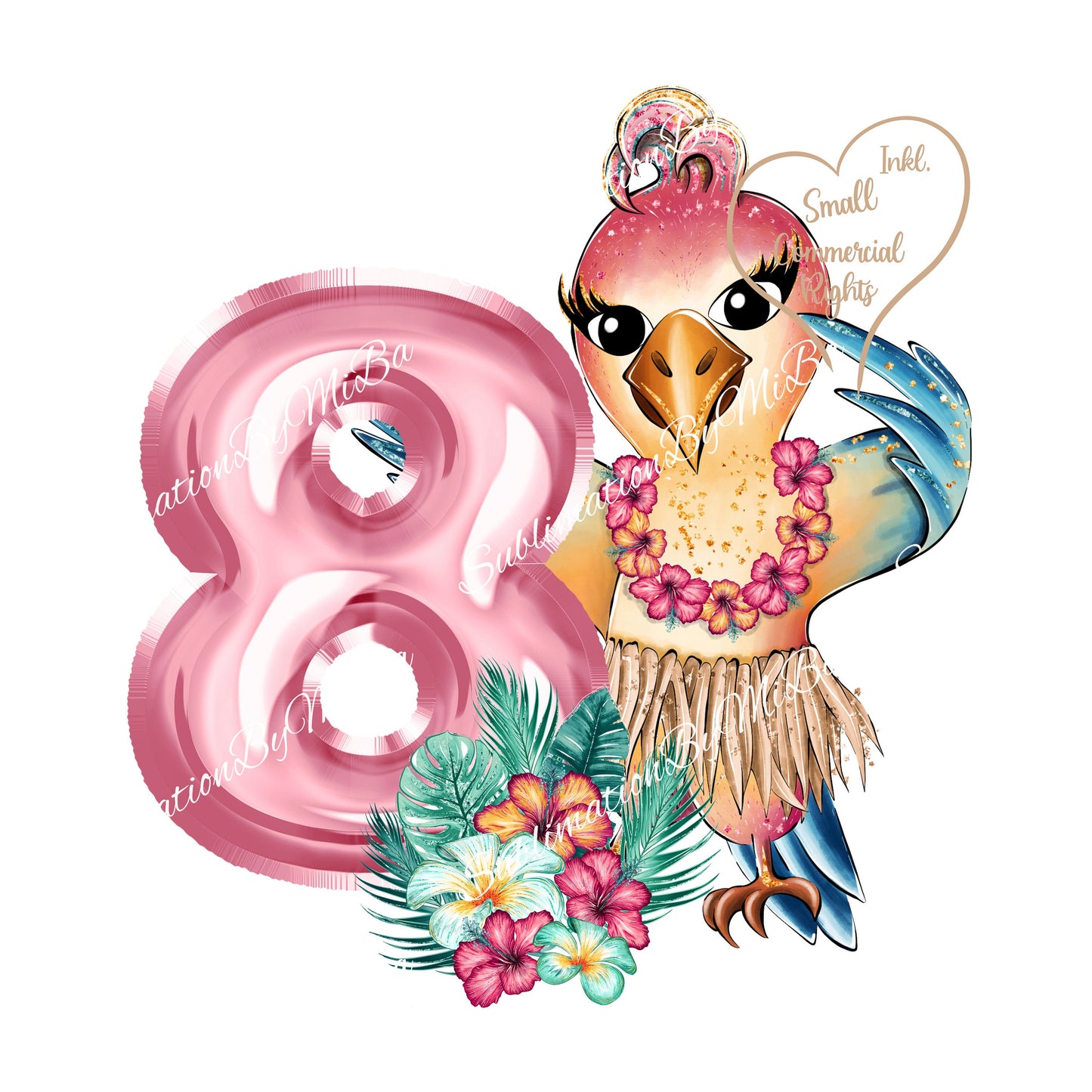 Cute Tropical 8th Birthday Sublimation Design PNG, Cool clipart Sublimation Designs Download, Cutest Aloha Parrot Sublimation Design