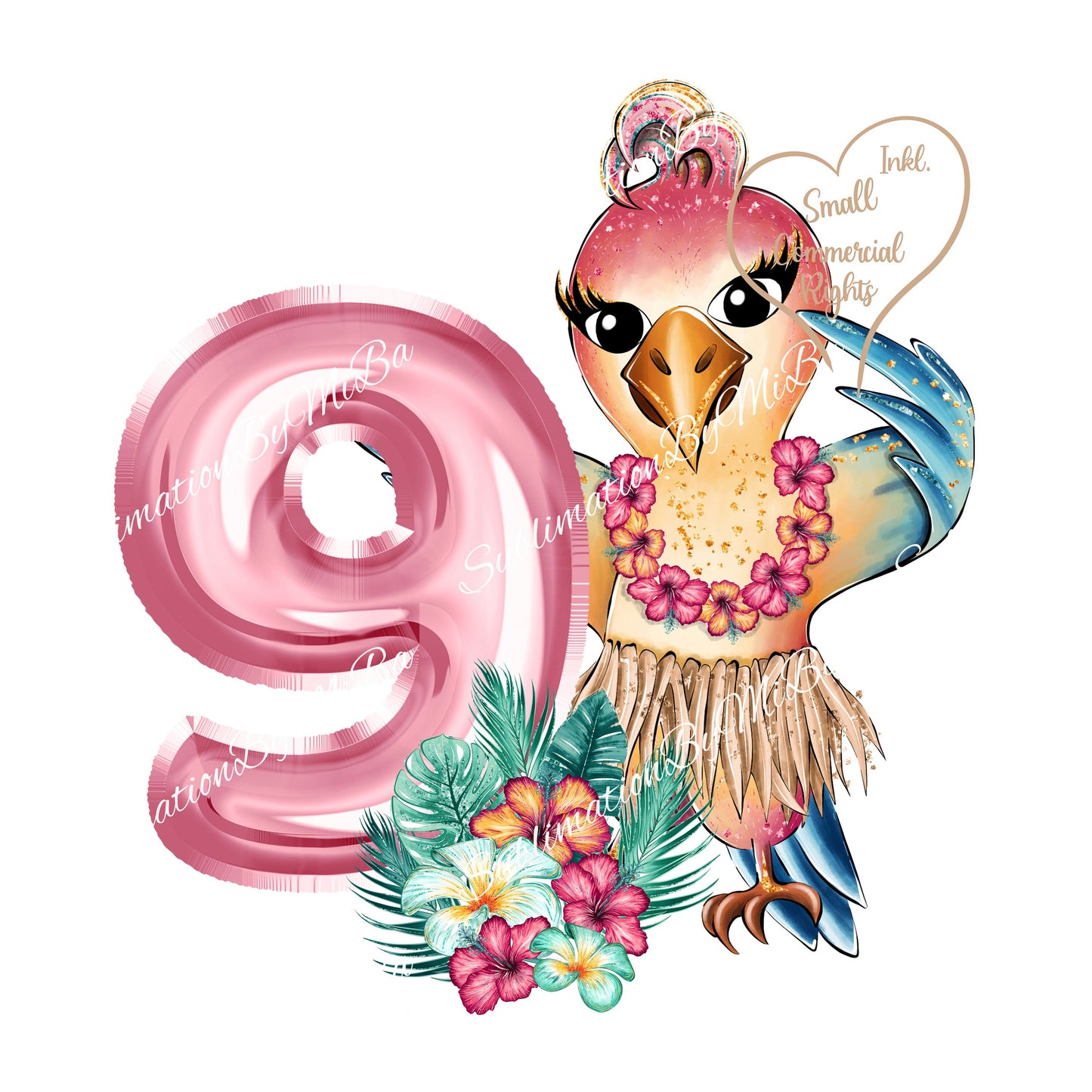 Cute Tropical 9th Birthday Sublimation Design PNG, Cool clipart Sublimation Designs Download, Cutest Aloha Parrot Sublimation Design