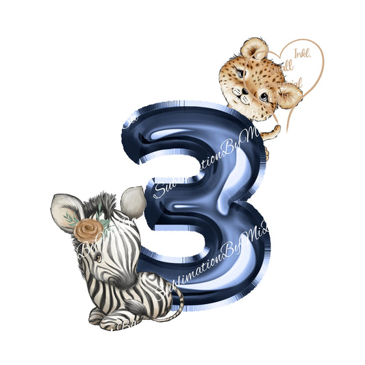 Cute Wild Three Birthday Sublimation Design PNG, Cool clipart Sublimation Designs Download, Cutest African Animal Sublimation Design