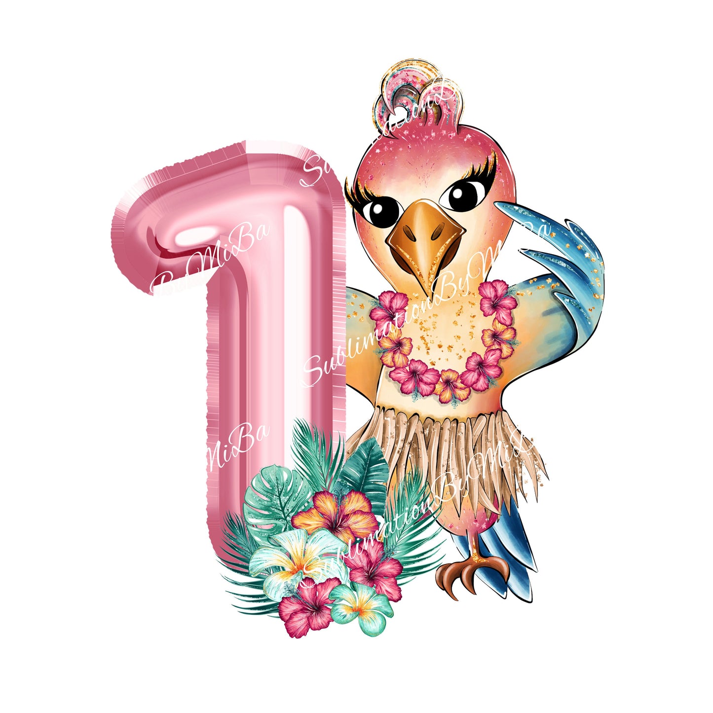 Cute Tropical Parrot Birthday Sublimation Design PNG, First Birthday Animal Sublimation Designs Download, Adorable Sublimation Design