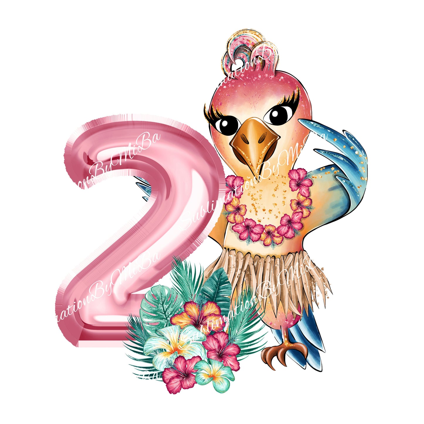 Cute Tropical Parrot Birthday Sublimation Design PNG, second Birthday Animal Sublimation Designs Download, Adorable Sublimation Design