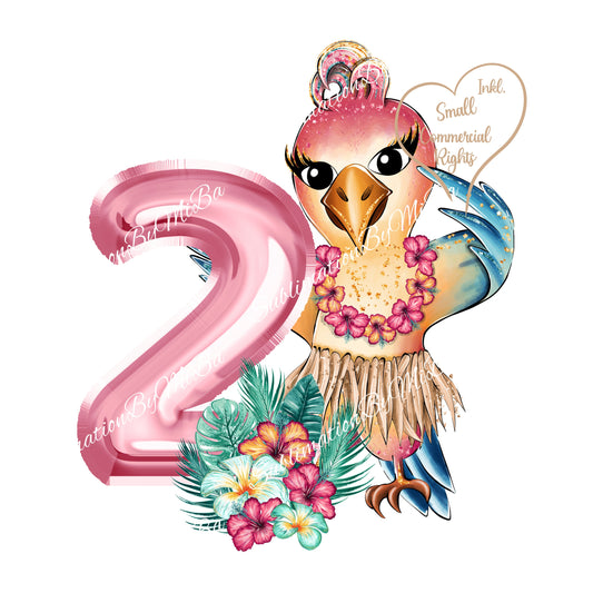 Cute Tropical Second Birthday Sublimation Design PNG, Cool clipart Sublimation Designs Download, Cutest Aloha Parrot Sublimation Design