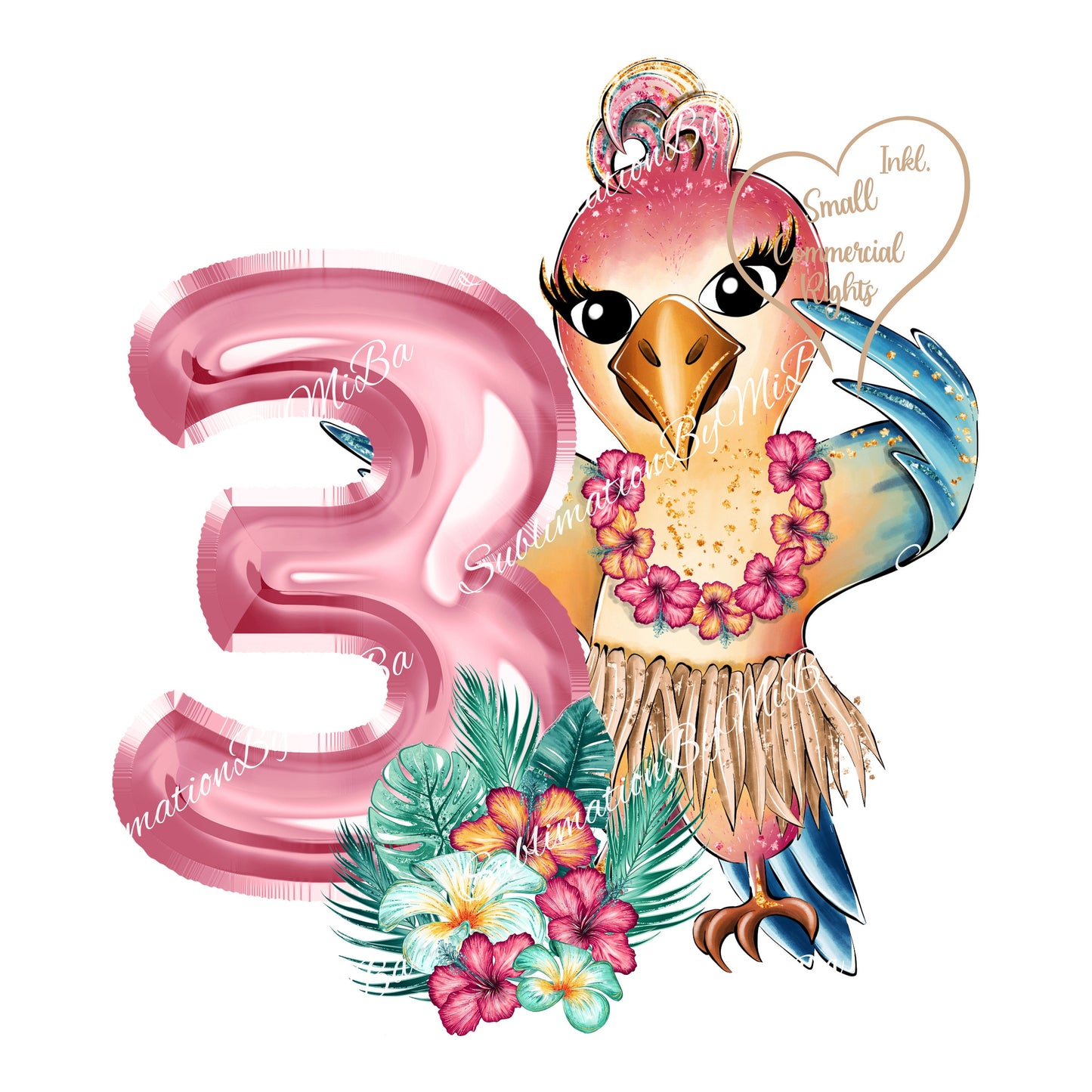 Cute Tropical Third Birthday Sublimation Design PNG, Cool clipart Sublimation Designs Download, Cutest Aloha Parrot Sublimation Design