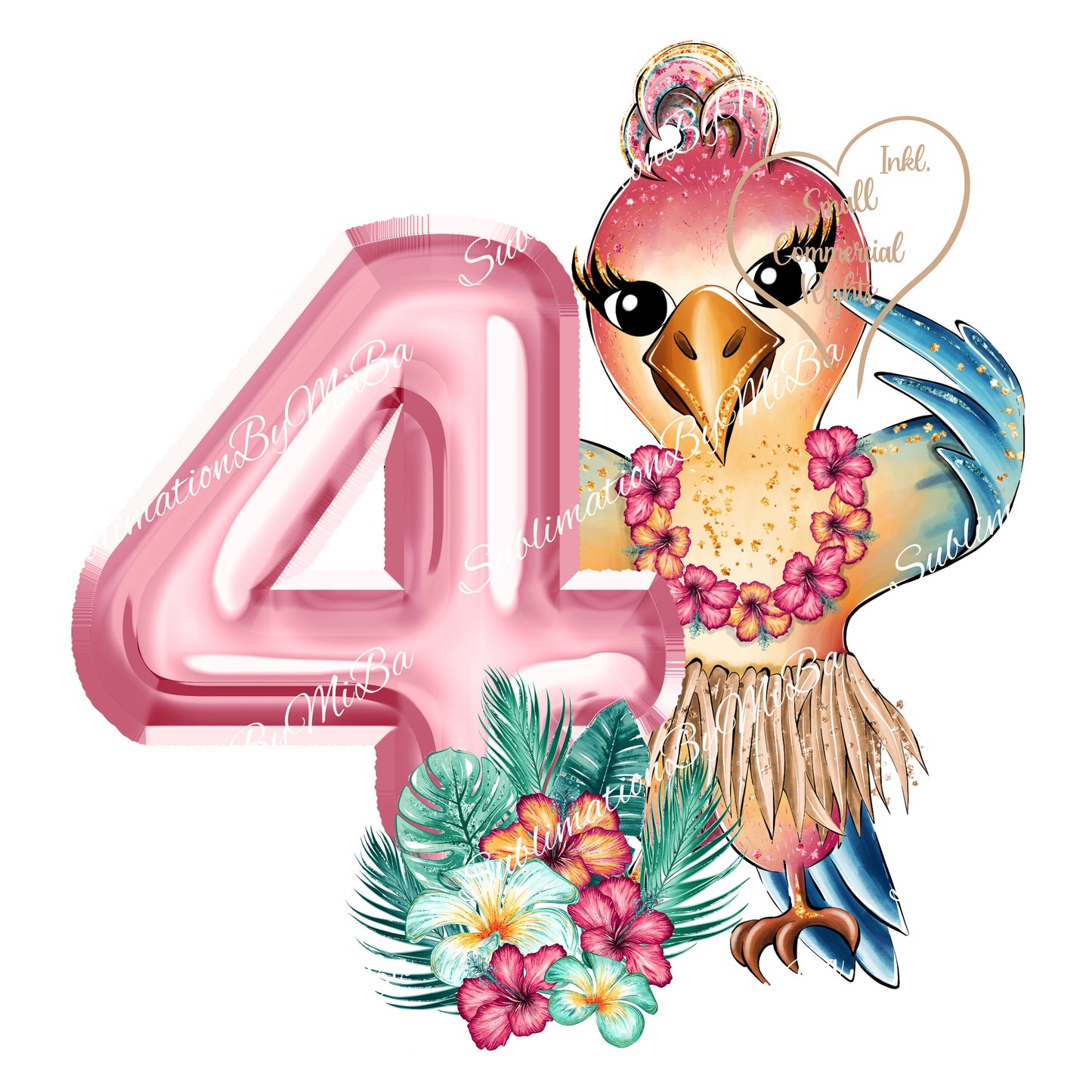 Cute Tropical Fourth Birthday Sublimation Design PNG, Cool clipart Sublimation Designs Download, Cutest Aloha Parrot Sublimation Design