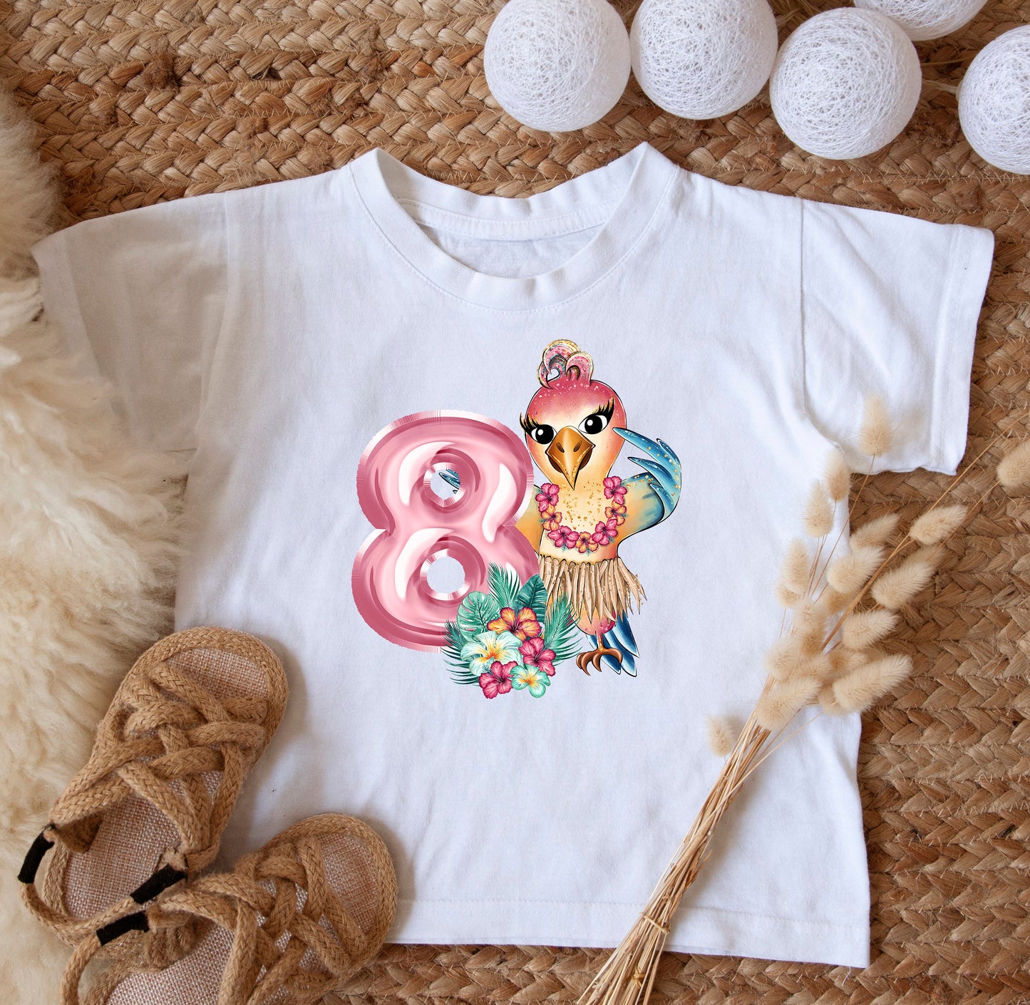 Cute Tropical 8th Birthday Sublimation Design PNG, Cool clipart Sublimation Designs Download, Cutest Aloha Parrot Sublimation Design