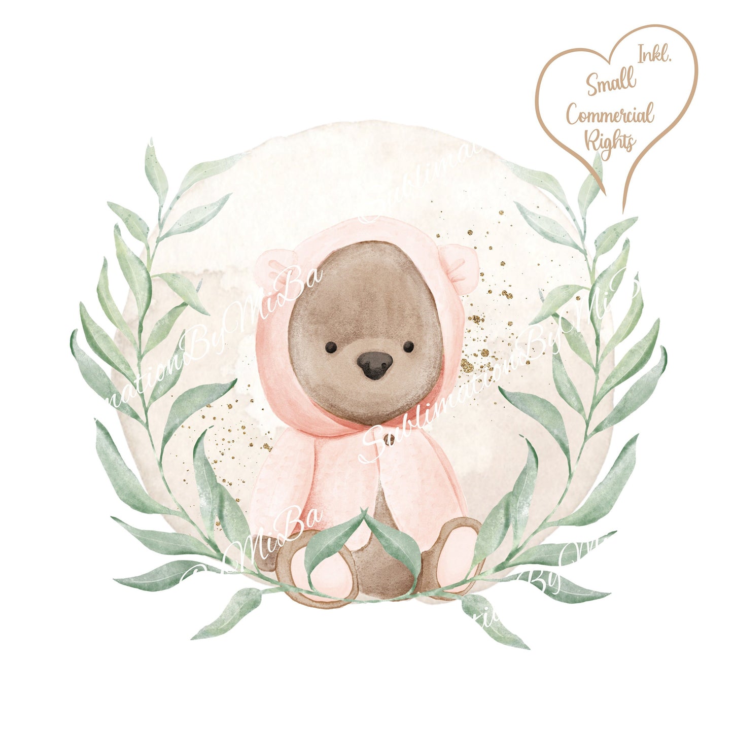 Baby Bear Sublimation Design PNG, Pink and Green toddler Sublimation Designs Downloads, Teddy Bear Design, Baby Announcement Sublimation