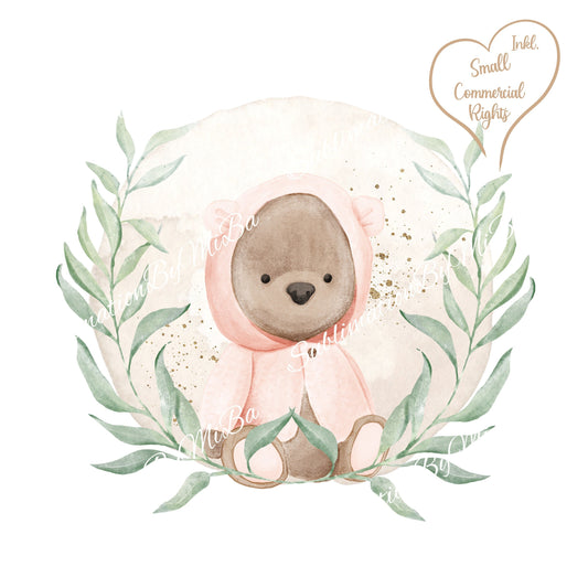 Baby Bear Sublimation Design PNG, Pink and Green toddler Sublimation Designs Downloads, Teddy Bear Design, Baby Announcement Sublimation