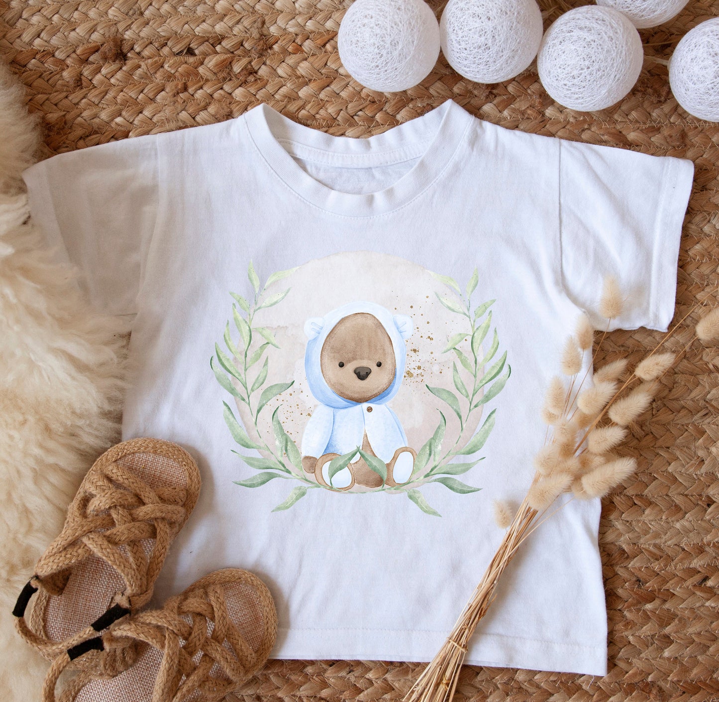 Baby Bear Sublimation Design PNG, Greenery Toddler Sublimation Design Download, Teddy Bear Design for kids, Baby Announcement Sublimation