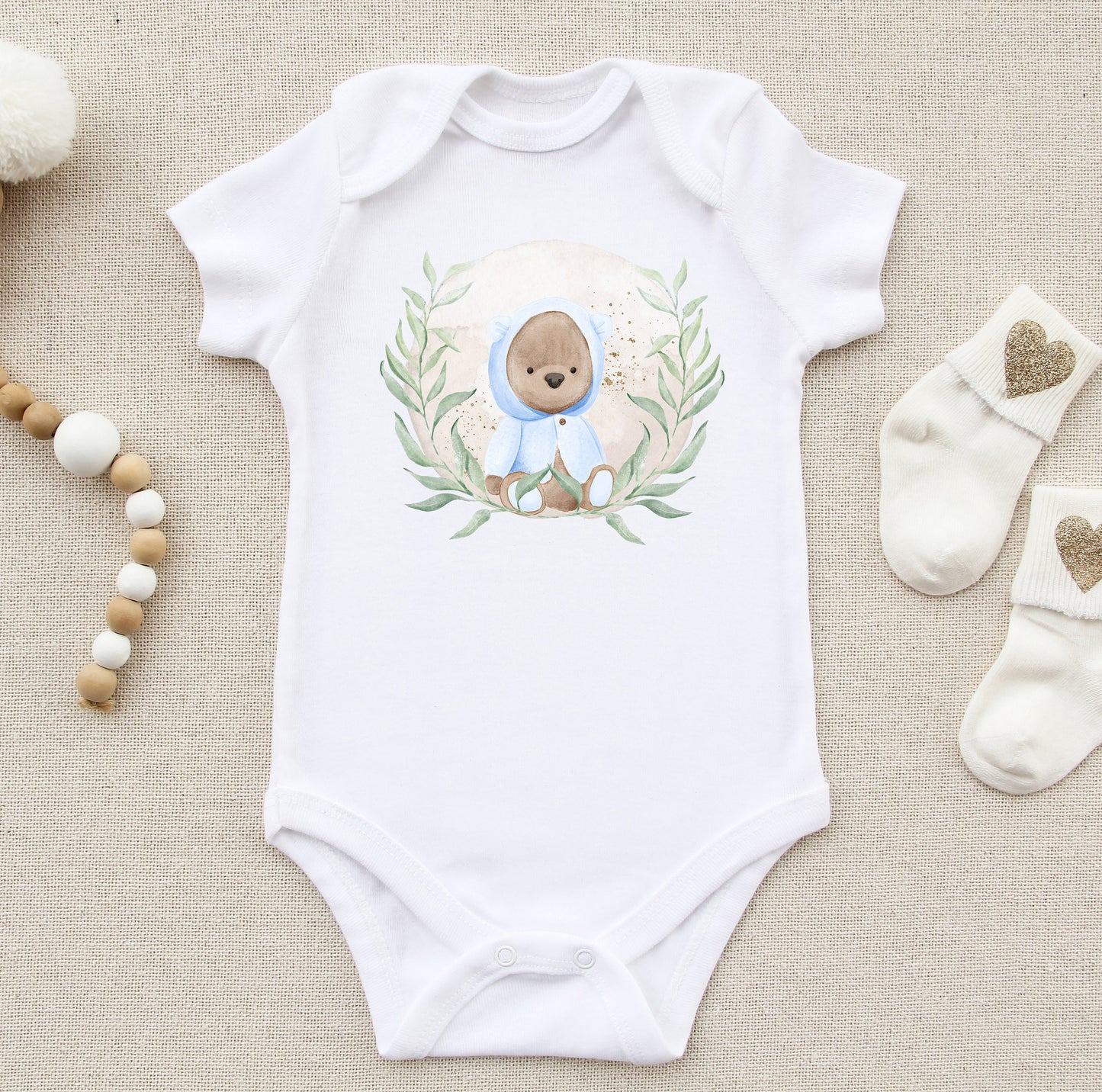 Baby Bear Sublimation Design PNG, Greenery Toddler Sublimation Design Download, Teddy Bear Design for kids, Baby Announcement Sublimation