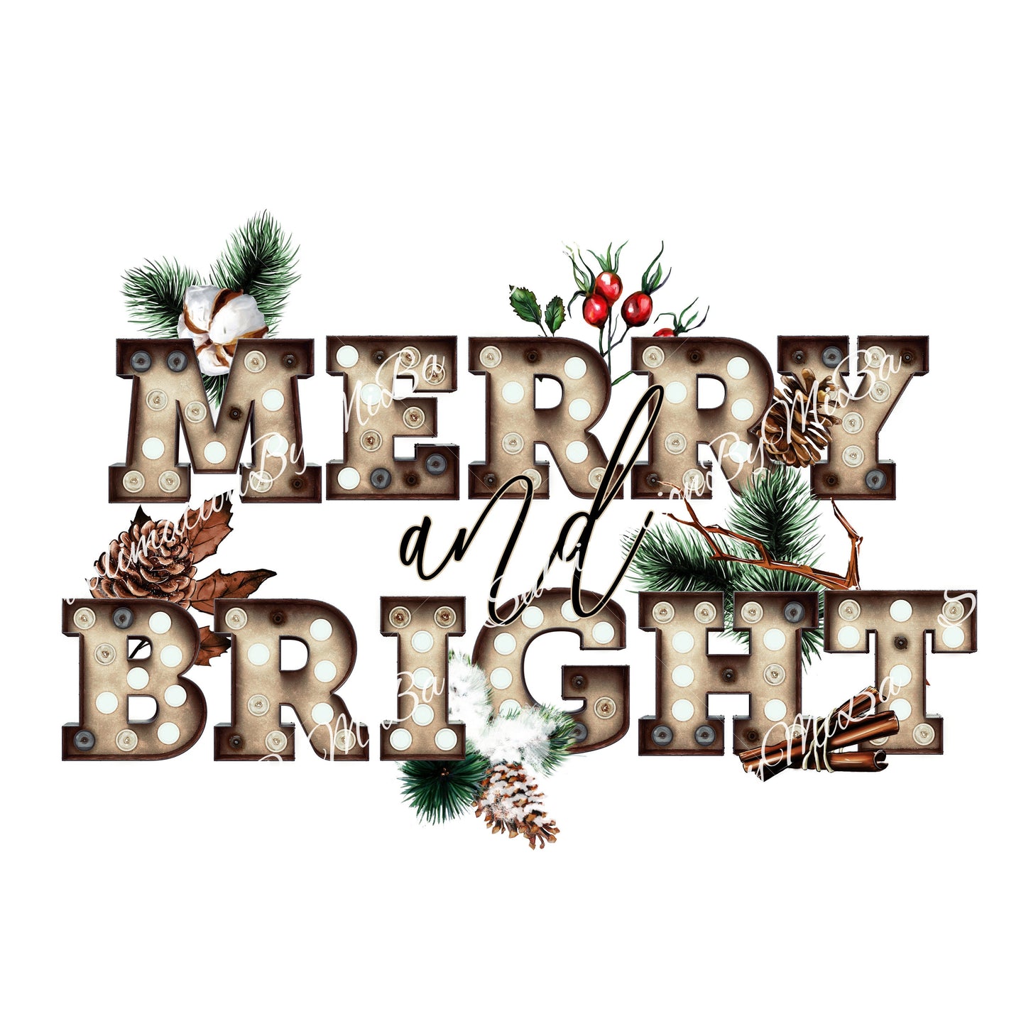 Merry Christmas PNG Sublimation Design, Merry and Bright Babe Holiday Sublimation Designs, Christmas Light letters Sublimation design