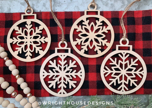 Minimalist Cut Snowflake Christmas Tree Ball Ornament Set 1 - Gift Bag Tag Bundle - Quick Cut File For Glowforge Lasers - Digital SVG File