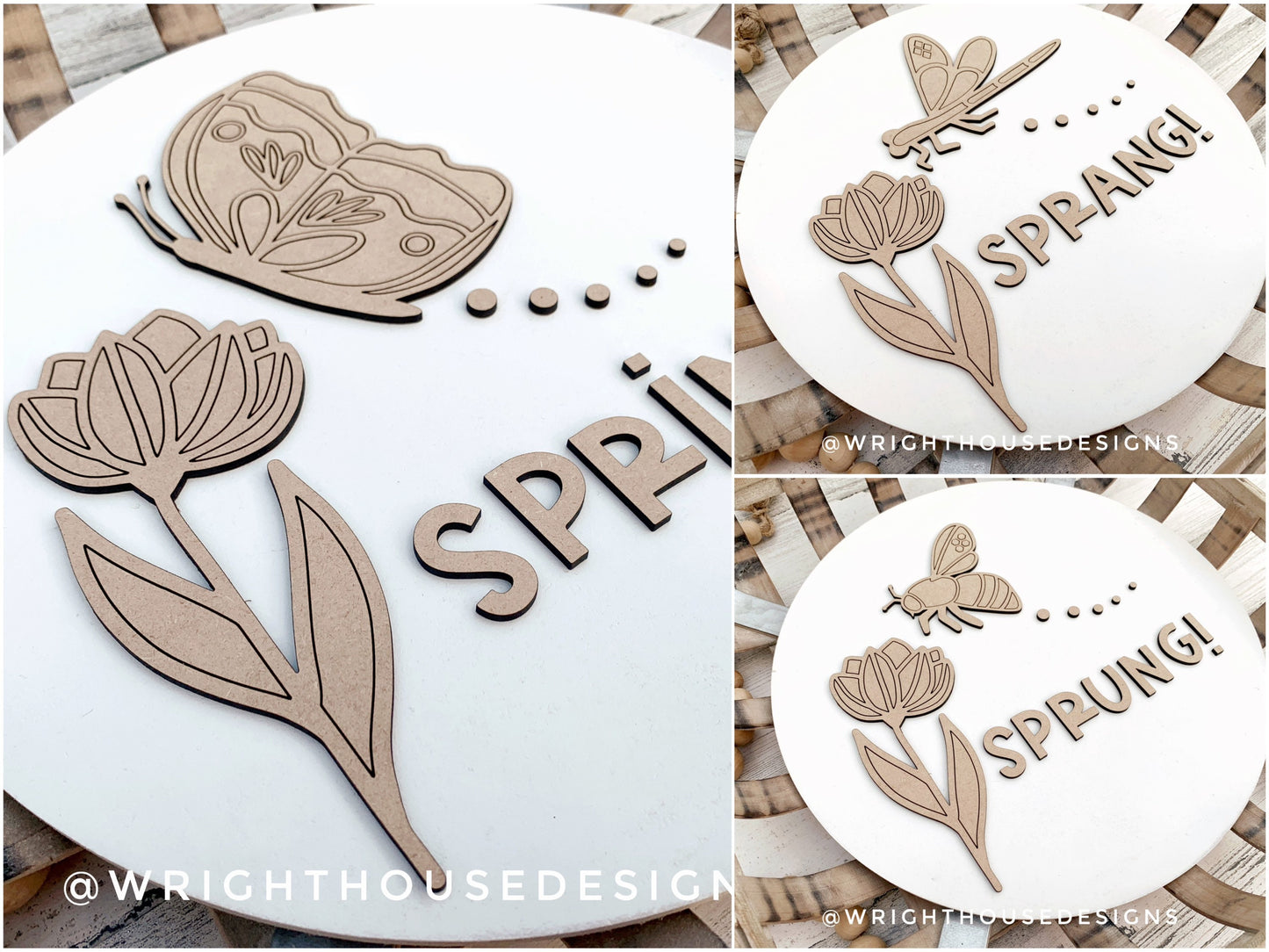 Spring Tulip Butterfly Bumble Bee Dragonfly Door Hanger - Floral Sign Making and DIY Kits - Cut File For Glowforge Laser - Digital SVG File