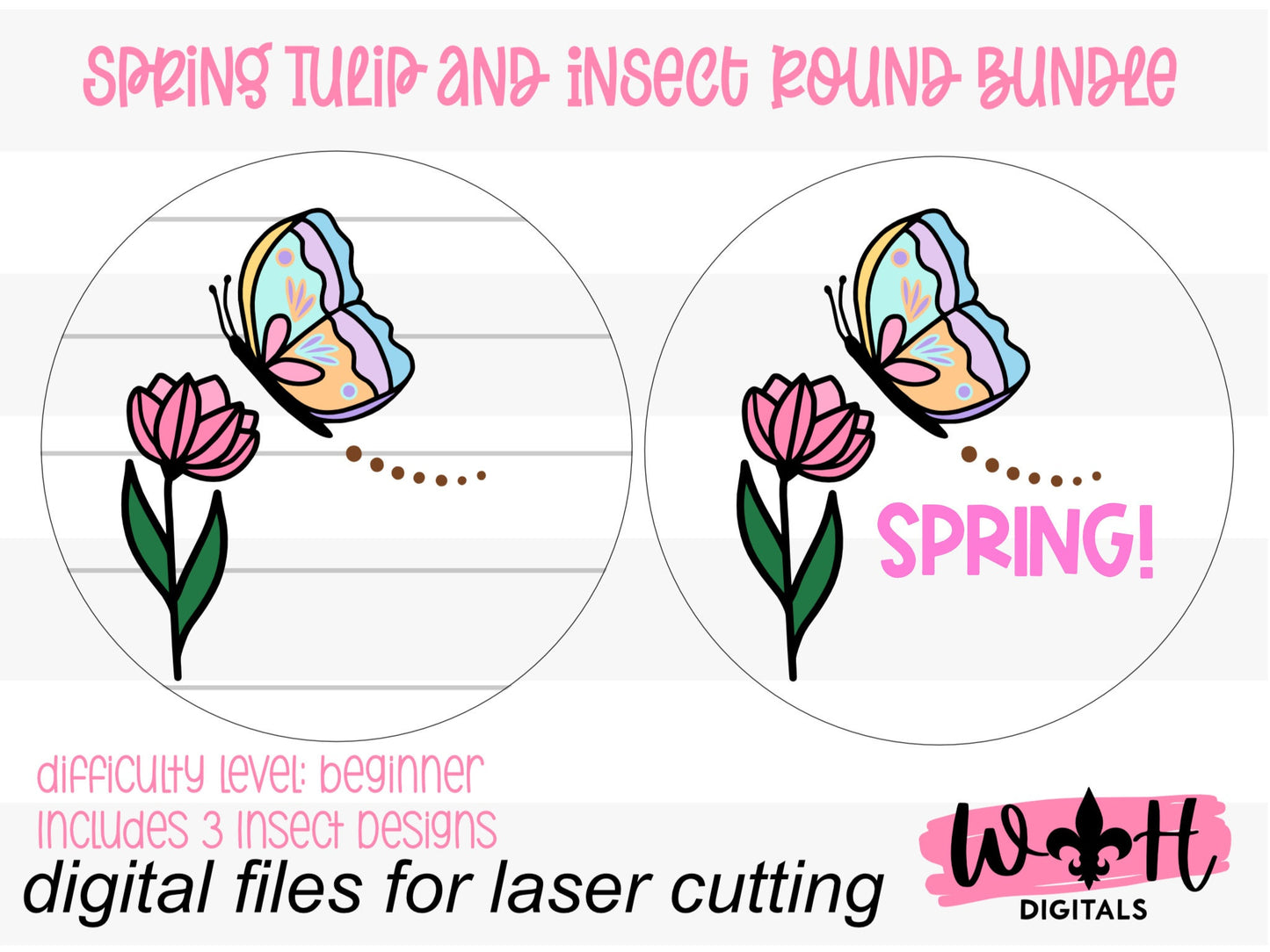 Spring Tulip Butterfly Bumble Bee Dragonfly Door Hanger - Floral Sign Making and DIY Kits - Cut File For Glowforge Laser - Digital SVG File