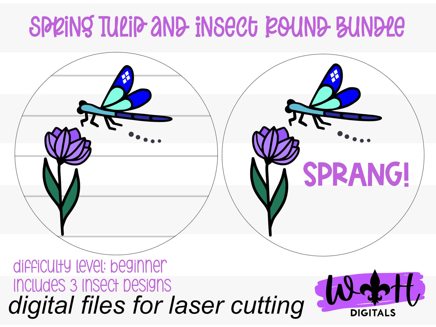 Spring Tulip Butterfly Bumble Bee Dragonfly Door Hanger - Floral Sign Making and DIY Kits - Cut File For Glowforge Laser - Digital SVG File