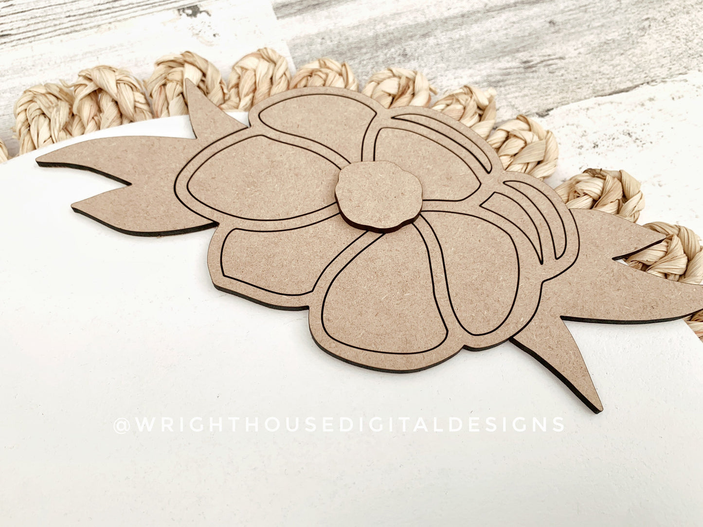 Farmhouse Spring Magnolia Door Hanger Floral Round - Seasonal Sign Making and DIY Kits - Cut File For Glowforge Lasers - Digital SVG File