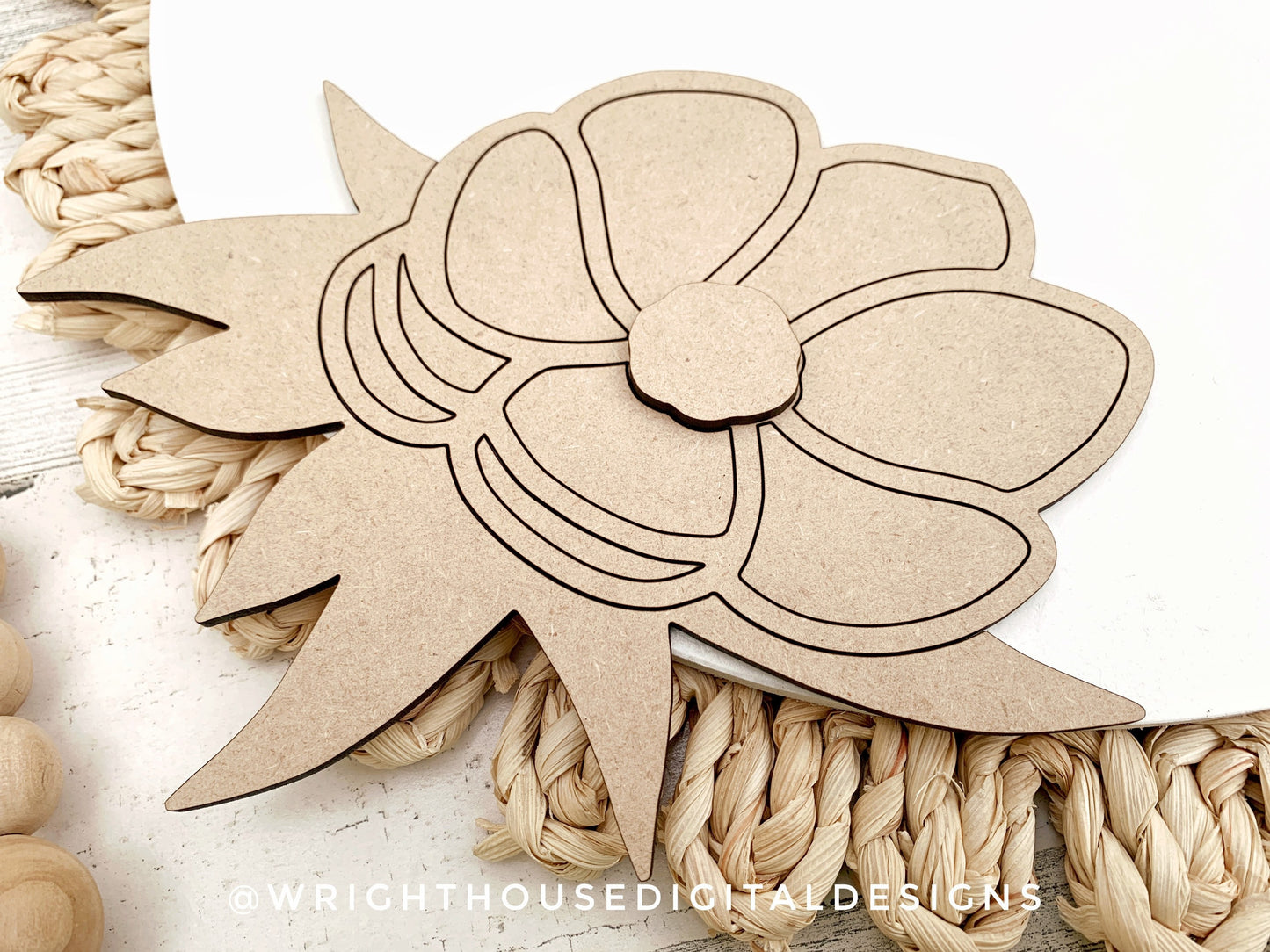 Farmhouse Spring Magnolia Door Hanger Floral Round - Seasonal Sign Making and DIY Kits - Cut File For Glowforge Lasers - Digital SVG File