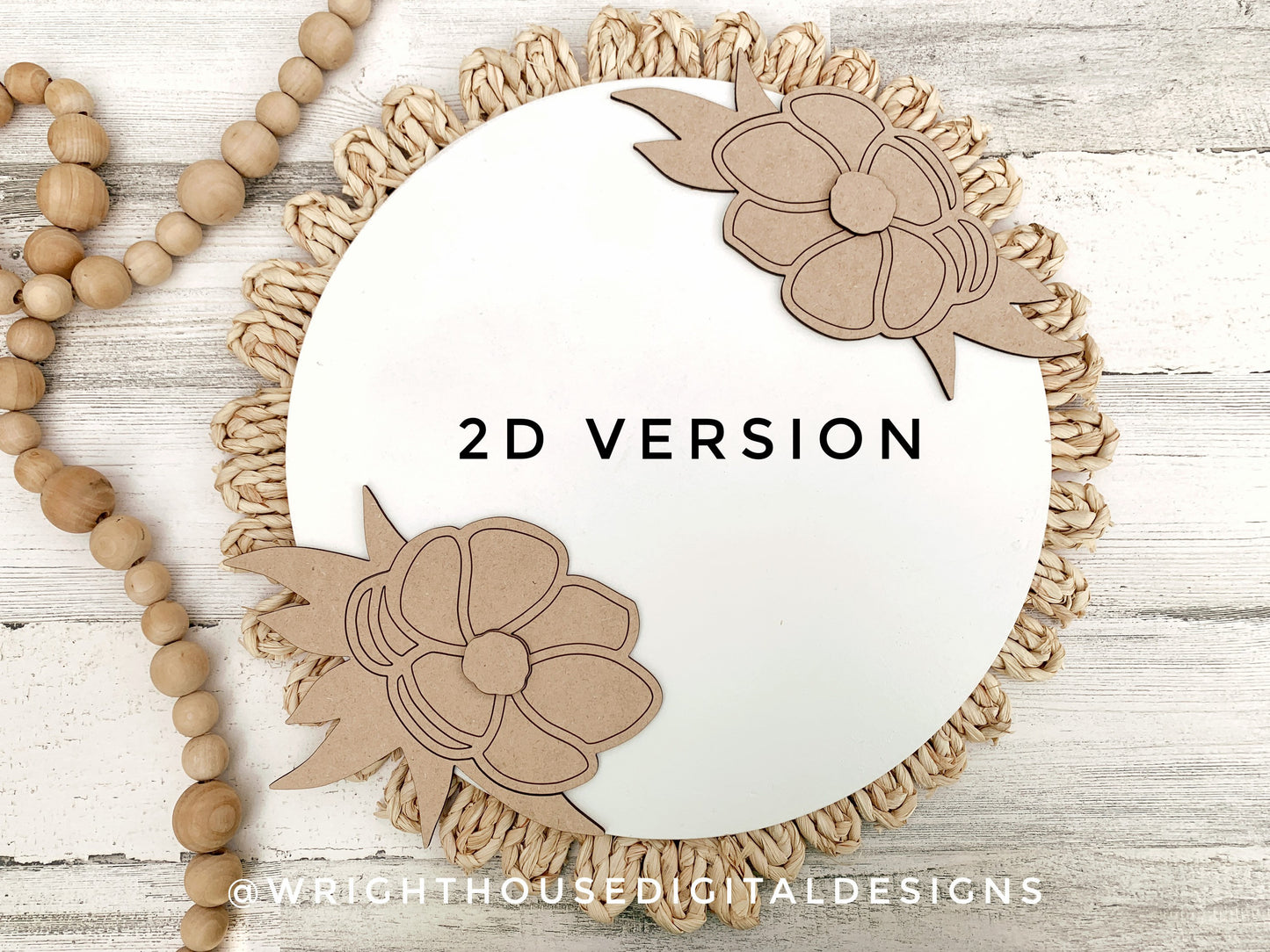 Farmhouse Spring Magnolia Door Hanger Floral Round - Seasonal Sign Making and DIY Kits - Cut File For Glowforge Lasers - Digital SVG File